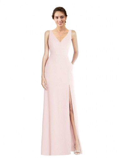 Sleeveless Pink Low Back A-Line V-Neck Black Tie Evening Dress UK Factory