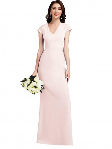 Cap Sleeves Pink A-Line V-Neck Formal Evening Dress UK Factory