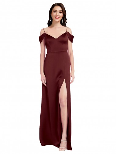 Sleeveless Burgundy Gold A-Line Off the Shoulder Formal Dress UK Factory