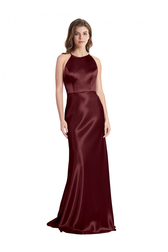 Sleeveless Burgundy Gold A-Line Spaghetti Straps Formal Evening Dress