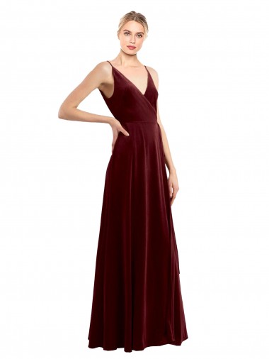 Sleeveless Burgundy V-Back A-Line V-Neck Evening Dress UK Factory