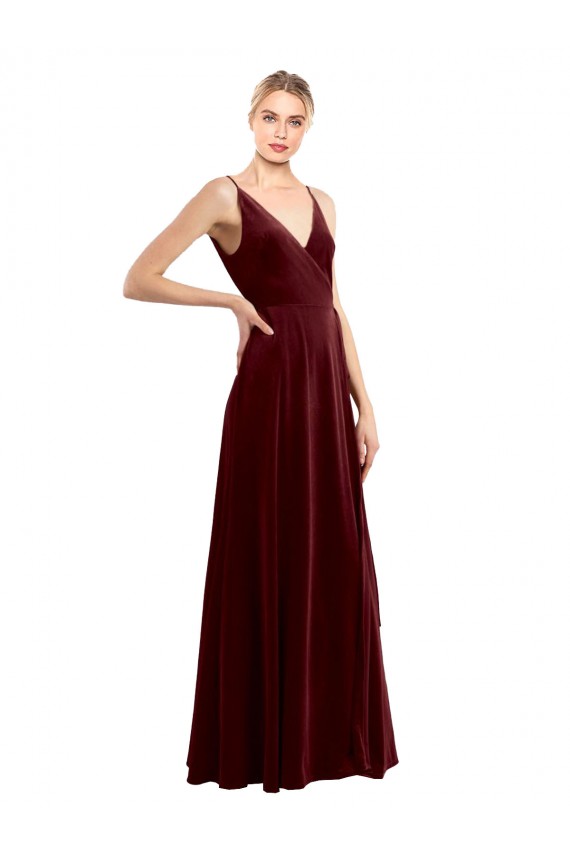 Sleeveless Burgundy V-Back A-Line V-Neck Evening Dress