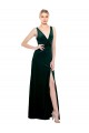 Sleeveless Dark Green V-Back A-Line V-Neck Black Tie Evening Dress