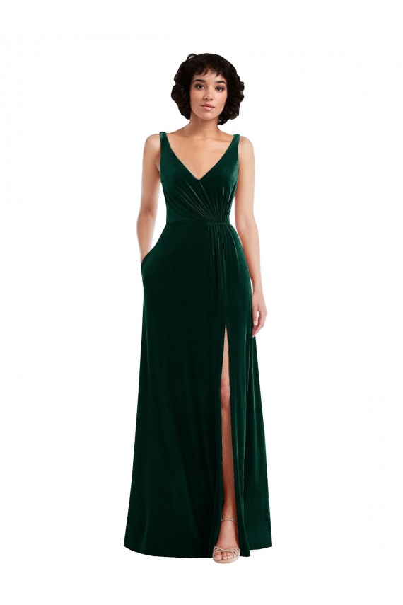 Sleeveless Dark Green V-Back A-Line V-Neck Evening Gown