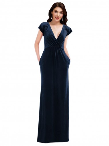 Flutter Sleeves Dark Navy A-Line V-Neck Formal Dress UK Factory