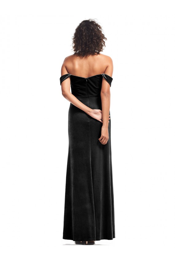 Sleeveless Black A-Line Off the Shoulder Formal Evening Dress