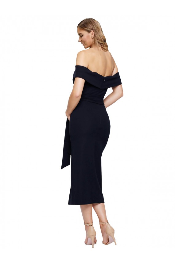 Sleeveless Black Low Back Sheath Off the Shoulder Formal Evening Dress