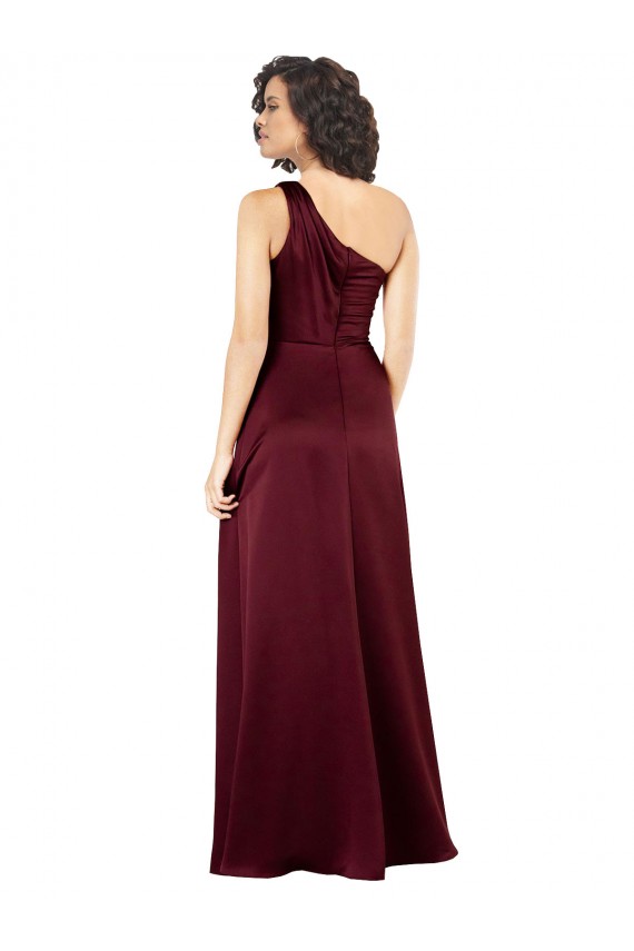 Sleeveless Burgundy A-Line One Shoulder Formal Evening Gown