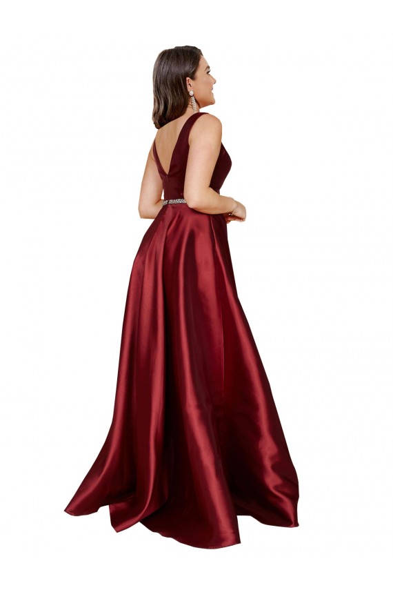 Sleeveless Burgundy V-Back A-Line V-Neck Formal Plus Size Evening Dress