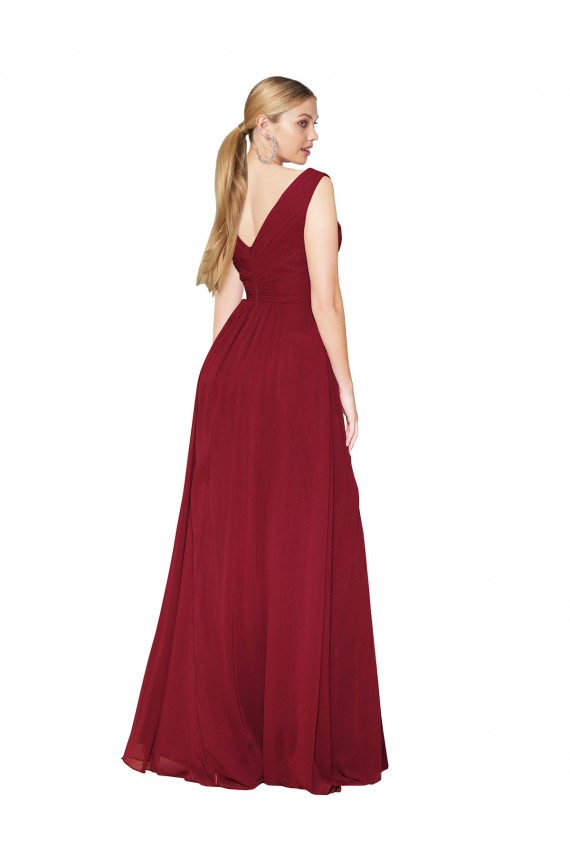 Sleeveless Burgundy V-Back A-Line V-Neck Black Tie Evening Dress