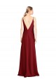 Sleeveless Burgundy V-Back A-Line Stretch Satin V-Neck Black Tie Evening Dress