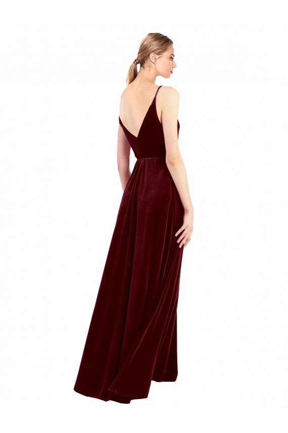 Sleeveless Burgundy V-Back A-Line V-Neck Evening Dress