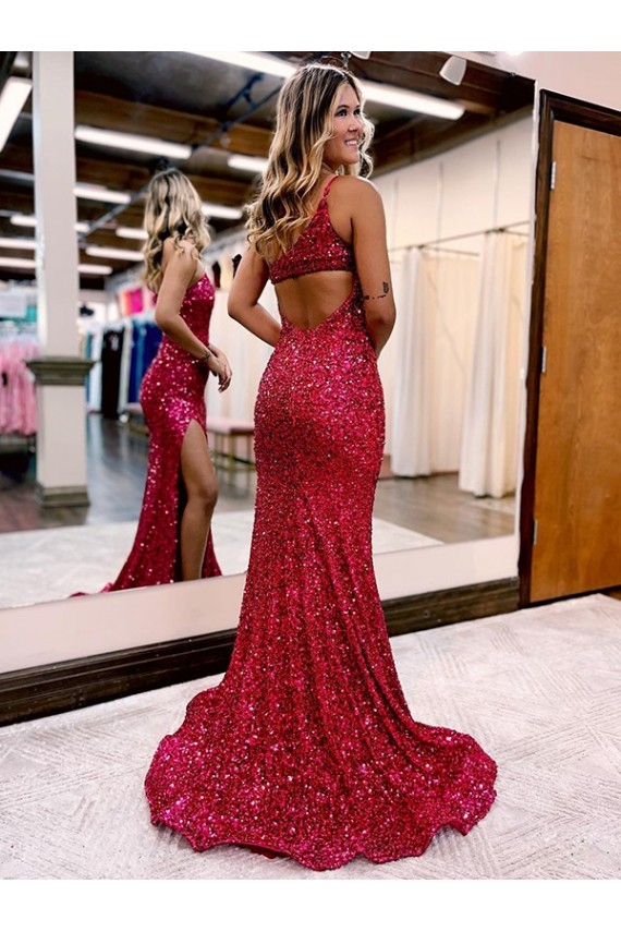 Sleeveless Burgundy Mermaid One Shoulder Evening Dress