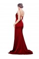 Sleeveless Burgundy Criss Cross Back Sheath Spaghetti Straps Black Tie Evening Dress