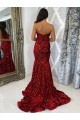 Sleeveless Burgundy Sheath Sweetheart Evening Dress