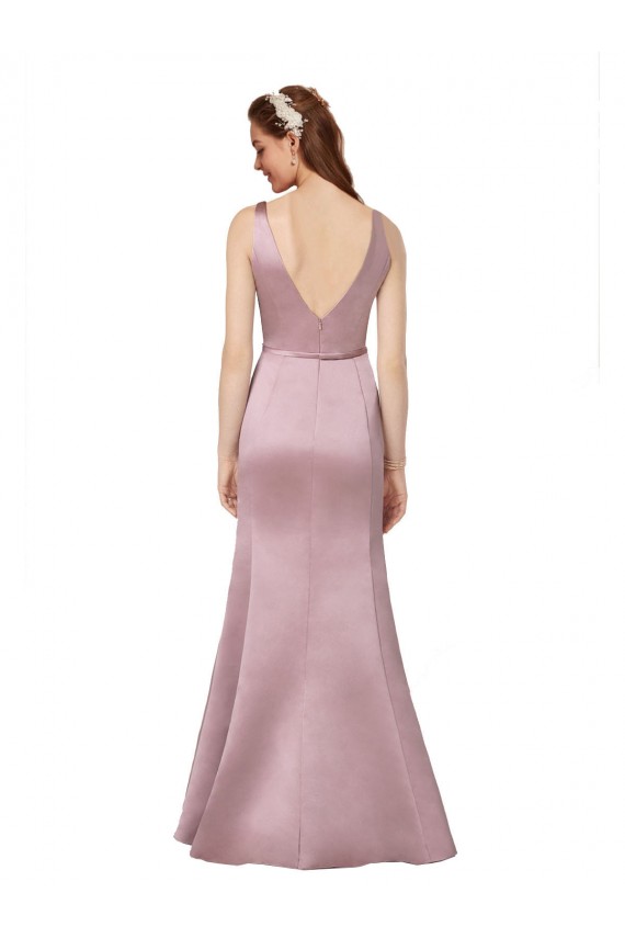 Sleeveless Burgundy V-Back Sheath V-Neck Formal Evening Dress