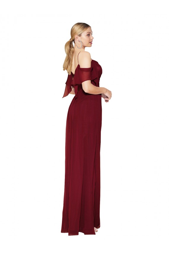 Cold Shoulder Burgundy V-Back Trumpet Off the Shoulder Formal Evening Dress