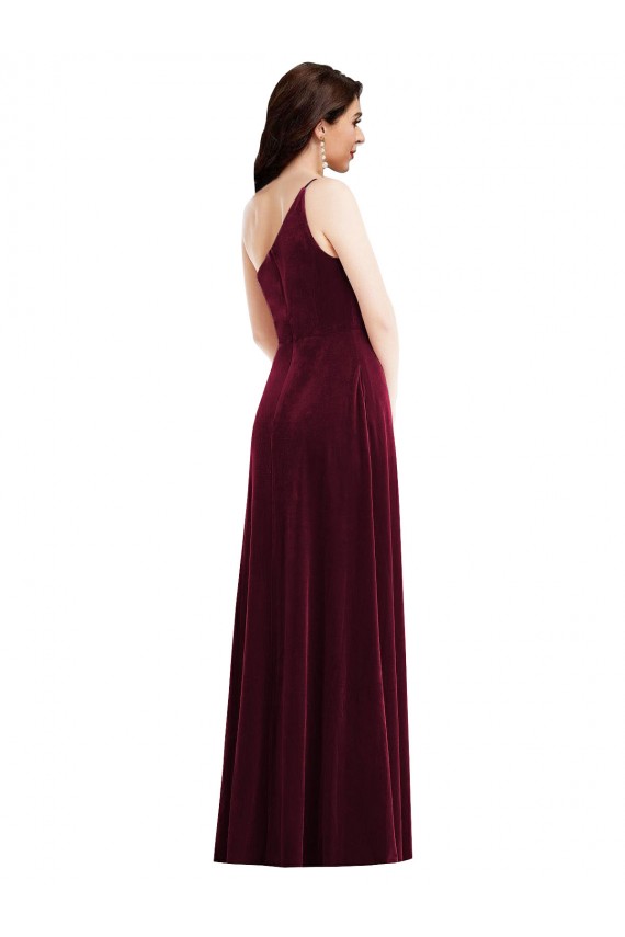 Sleeveless Burgundy Trumpet One Shoulder Black Tie Evening Dress