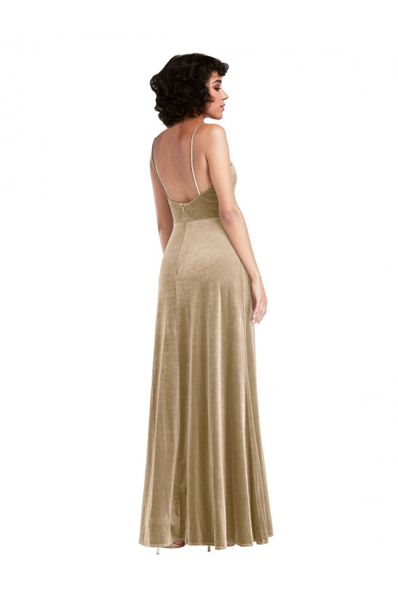 Sleeveless Champagne Low Back A-Line Square Neck Formal Evening Dress