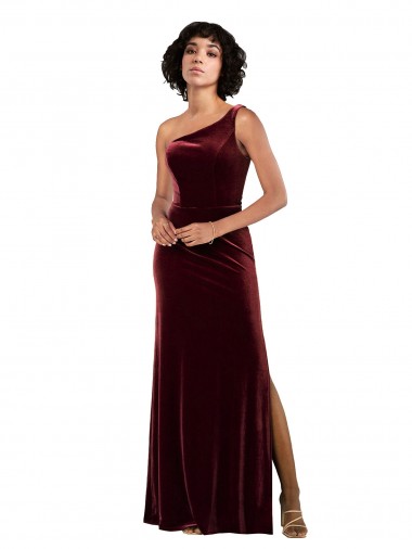 Sleeveless Burgundy Column One Shoulder Formal Evening Dress UK Factory