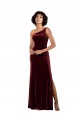 Sleeveless Burgundy Column One Shoulder Formal Evening Dress