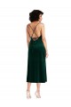 Sleeveless Dark Green Criss Cross Open Back Sheath Cowl Neck Black Tie Evening Dress