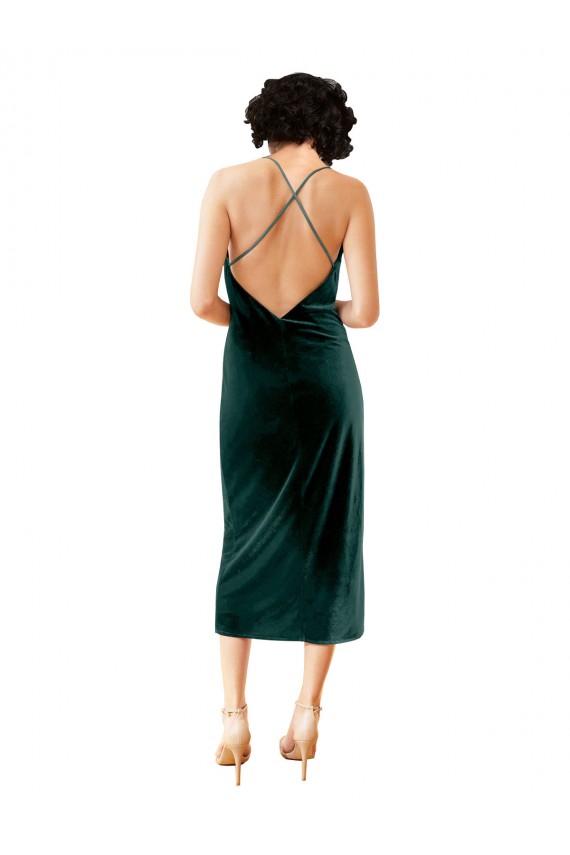 Sleeveless Dark Green Criss Cross Open Back Sheath Spaghetti Straps Formal Dress