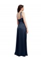 Sleeveless Dark Navy Low Back A-Line Cowl Neck Formal Evening Dress