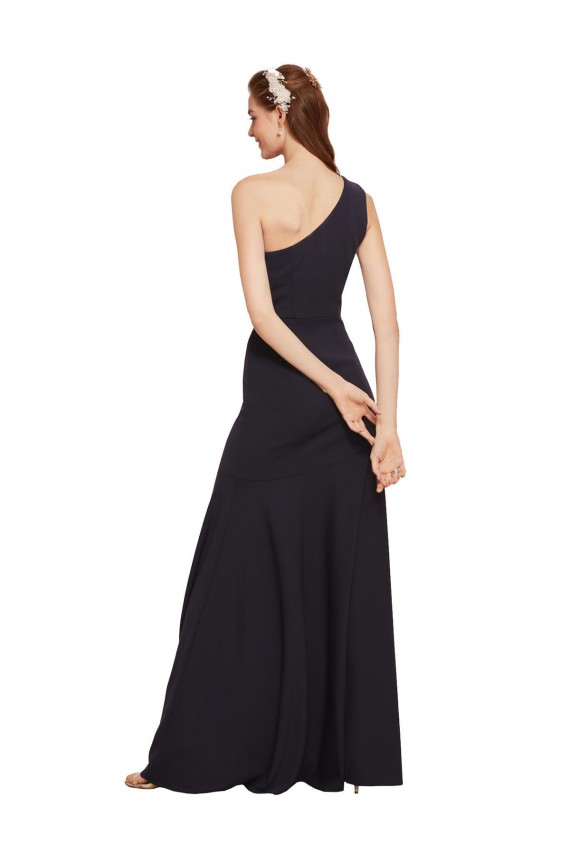 Sleeveless Dark Navy A-Line One Shoulder Formal Evening Dress