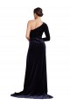 Long Sleeves Dark Navy A-Line One Shoulder Formal Evening Dress