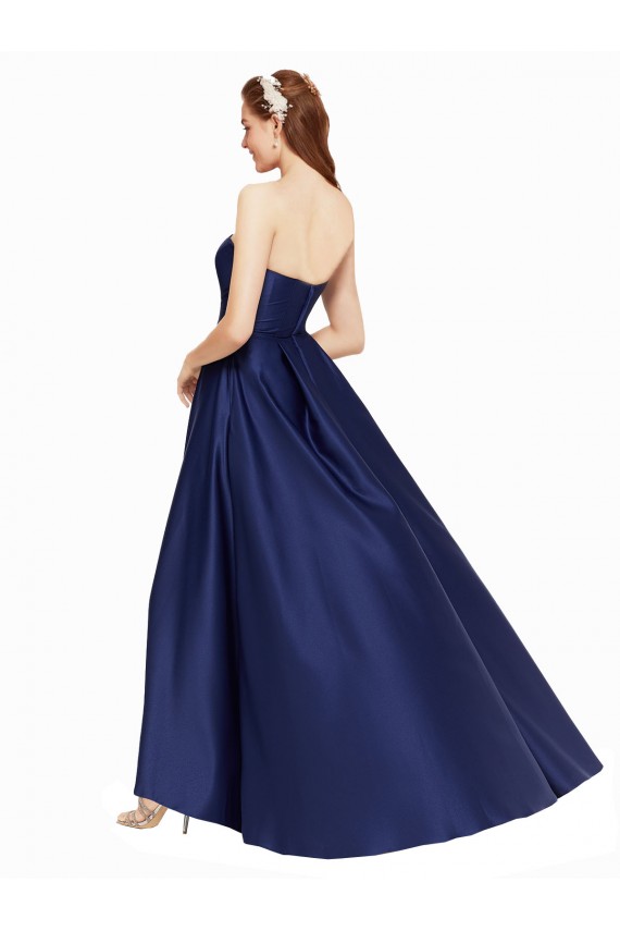 Sleeveless Dark Navy Low Back A-Line Strapless High Low Evening Dress