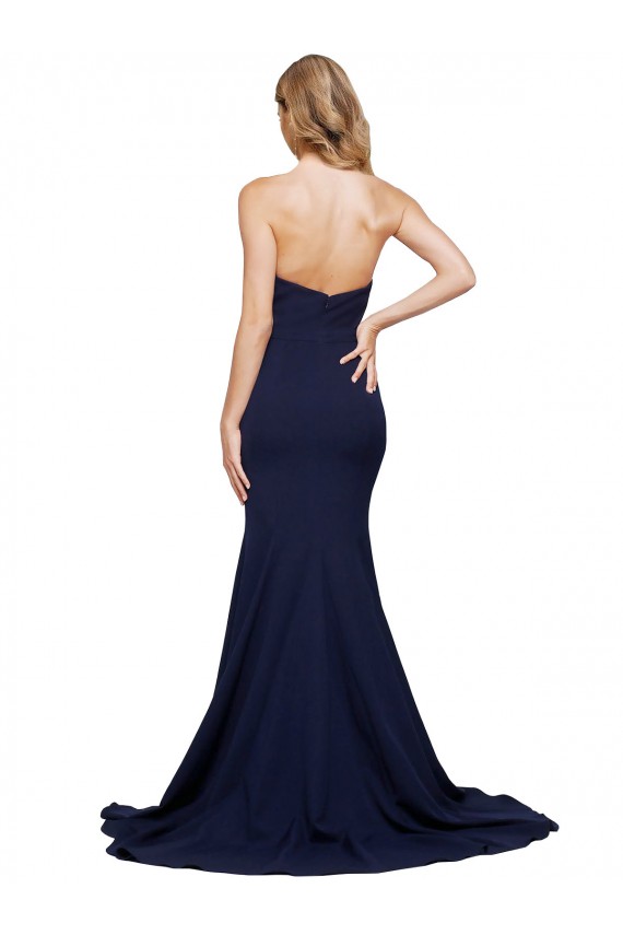 Sleeveless Dark Navy Low Back A-Line Sweetheart Formal Evening Gown