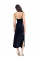 Sleeveless Dark Navy Low Back Column Cowl Neck Formal Evening Dress