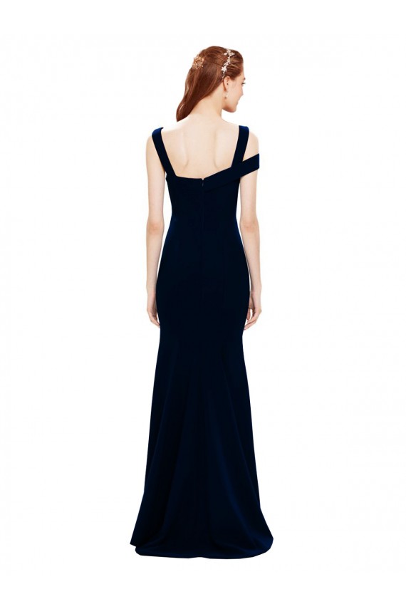 Sleeveless Dark Navy Mermaid Off the Shoulder Formal Evening Dress