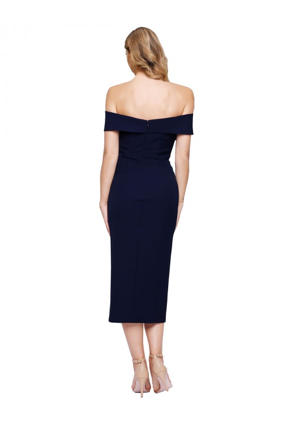 Sleeveless Dark Navy Mermaid Stretch Crepe Off the Shoulder Formal Evening Dress