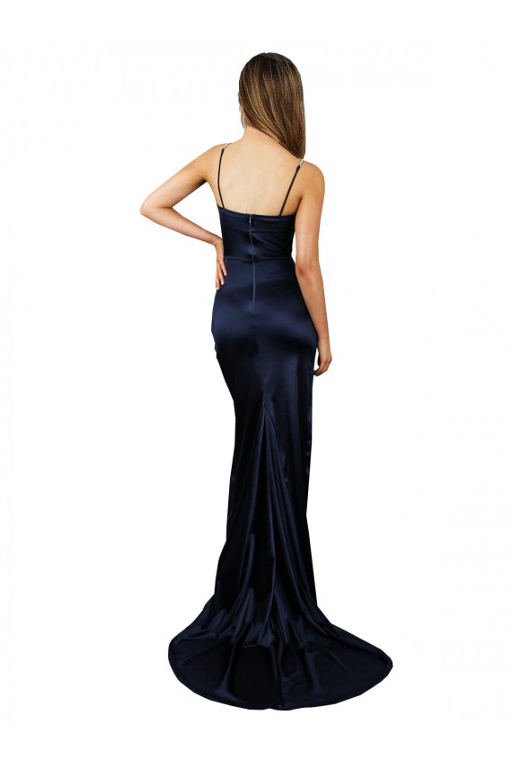 Sleeveless Dark Navy Mermaid Stretch Satin Sweetheart Formal Evening Dress