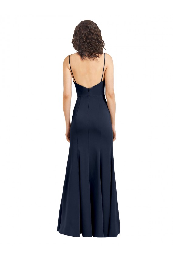 Sleeveless Dark Navy Low Back Sheath High Neck Formal Dress