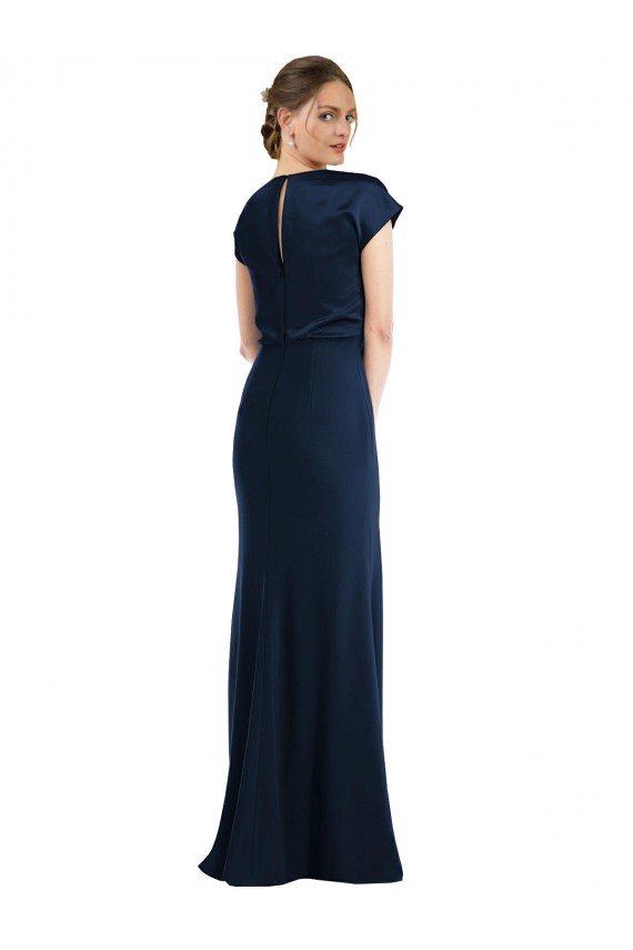 Cap Sleeves Dark Navy Keyhole Back Trumpet Off the Shoulder Formal Evening Dress