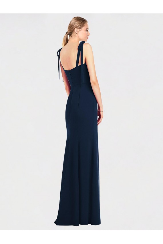 Sleeveless Dark Navy Low Back Trumpet Spaghetti Straps Semi Formal Evening Dress