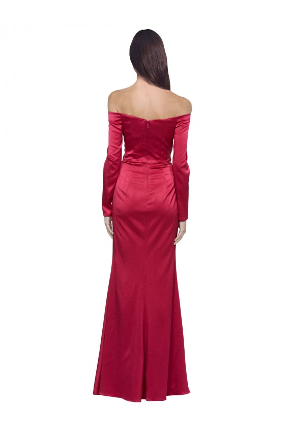 Long Sleeves Dark Red Sheath Sweetheart Formal Evening Dress