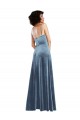 Sleeveless Dusty Blue Criss Cross Open Back Sheath Cowl Neck Semi Formal Evening Dress