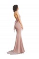 Sleeveless Dusty Pink Low Back Mermaid V-Neck Formal Evening Dress