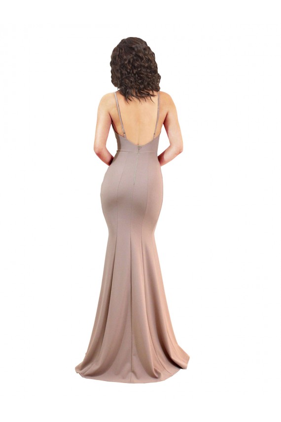 Sleeveless Dusty Pink Low Back Mermaid V-Neck Black Tie Evening Dress