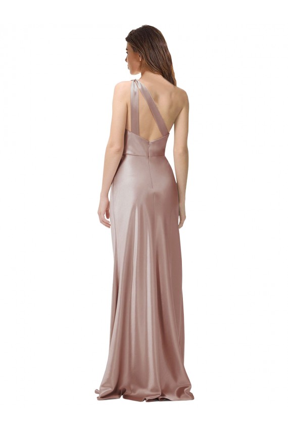 Sleeveless Dusty Pink Open Back Sheath One Shoulder Formal Evening Dress