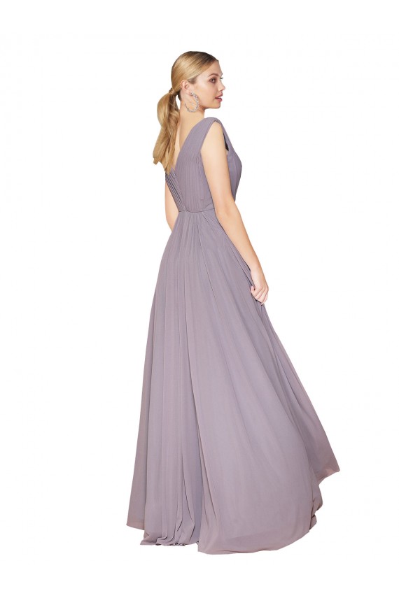 Sleeveless Dusty Rose V-Back A-Line V-Neck Formal Evening Dress