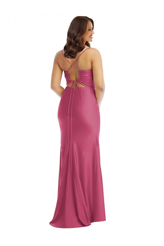 Sleeveless Fuchsia Tie Back Mermaid Spaghetti Straps Formal Plus Size Evening Dress