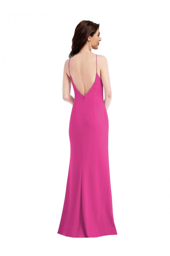 Sleeveless Fuchsia Open Back Trumpet Halter Neck Formal Evening Dress