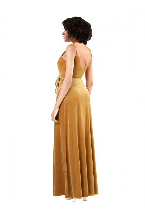 Sleeveless Gold V-Back Column V-Neck Black Tie Evening Dress