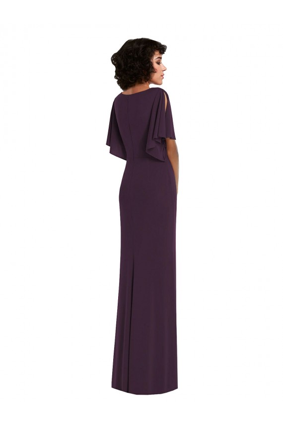 Split Sleeves Grape Sheath V-Neck Formal Evening Dress