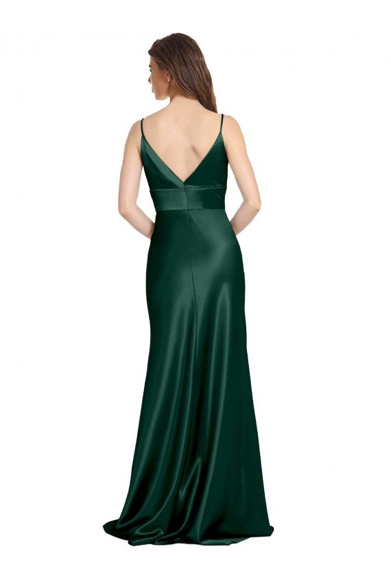 Sleeveless Hunter V-Back Sheath Spaghetti Straps Formal Evening Dress